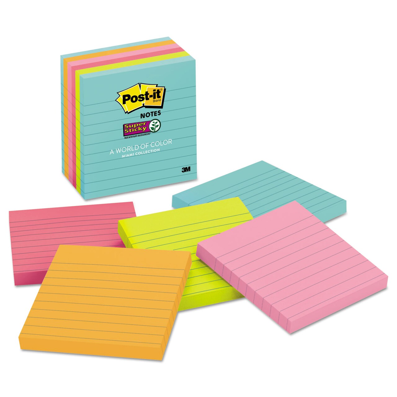 Post-it Pads in Supernova Neon Collection Colors Note Ruled 4 x 4